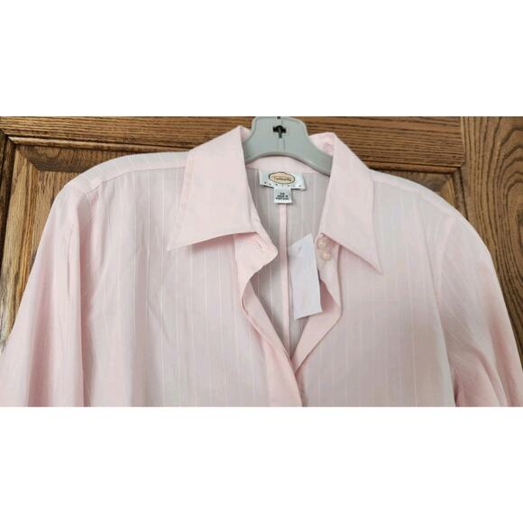 Talbots Top Womens 14 Petite Pink Imprinted Stripes Button Up Long Sleeve NWT - Picture 2 of 10
